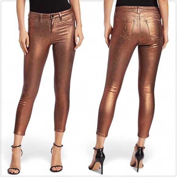 L'Agence Margot High Rise Skinny Jean Pine Bark Bronze Foil Crackle NWT New 27 - Picture 1 of 6